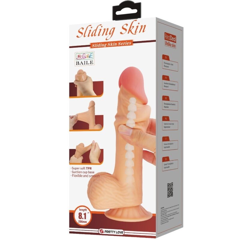 Pretty Love Sliding Skin Series Realistic Dildo with Sliding Skin Suction Cup 20.6 Cm