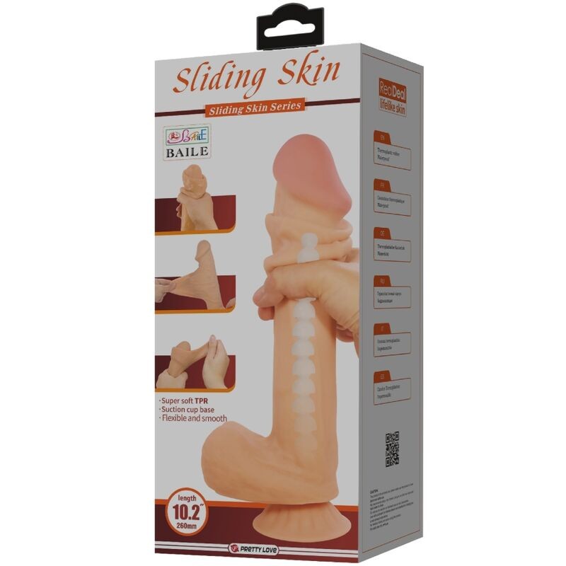 Pretty Love Sliding Skin Series Realistic Dildo with Sliding Skin Suction Cup Flesh 26 Cm