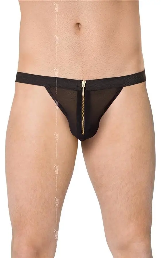 Tanga Negro sexy con cremallera - Talla S-L, lencería erótica hombre