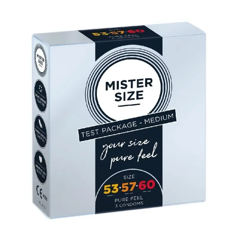 PRESERVATIVOS MISTER SIZE PURE FEEL EXTRA FINO 60, 64 Y 69 MM (CAJA DE 3UDS + medidor)