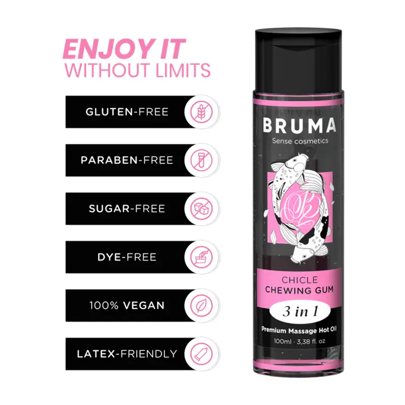 Aceite de Masaje Calor Sabor Chicle 3 en 1 - BRUMA™ Premium 100ml