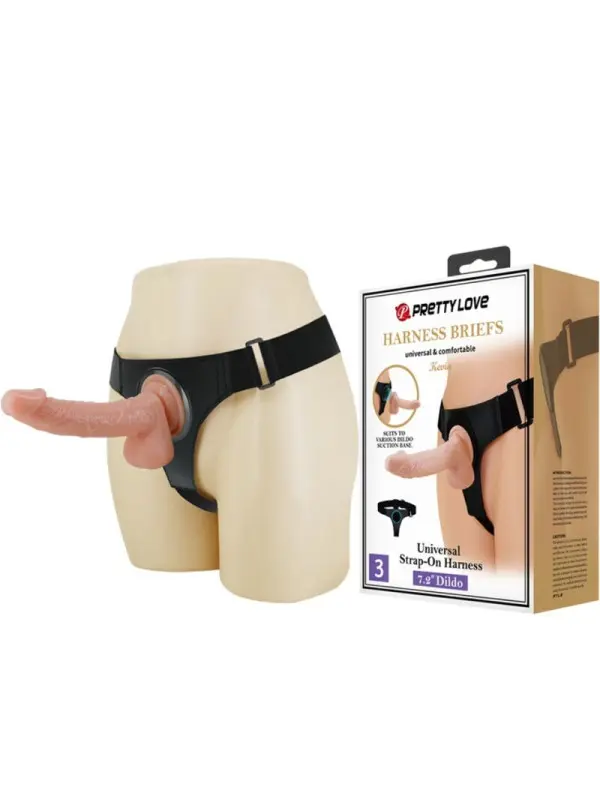 PRETTY LOVE - HARNESS BRIEFS ARNÉS UNIVERSAL CON DILDO KEVIN 19 CM NATURAL