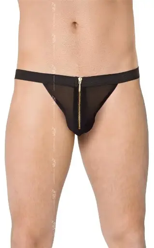 [44753] Tanga Negro sexy con cremallera - Talla S-L, lencería erótica hombre