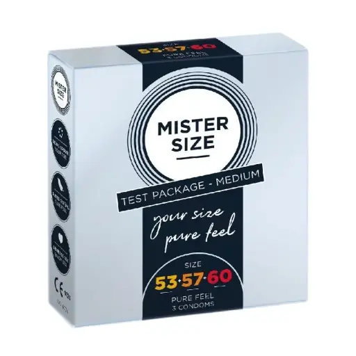[4260605481178] PRESERVATIVOS MISTER SIZE PURE FEEL EXTRA FINO 60, 64 Y 69 MM (CAJA DE 3UDS + medidor)