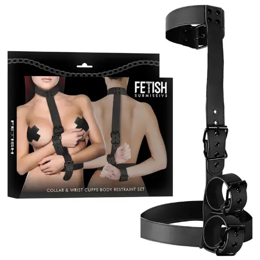 [8435566047657] Kit de Restricción BDSM: Collar y Muñequeras Ajustables para Juegos Eróticos
