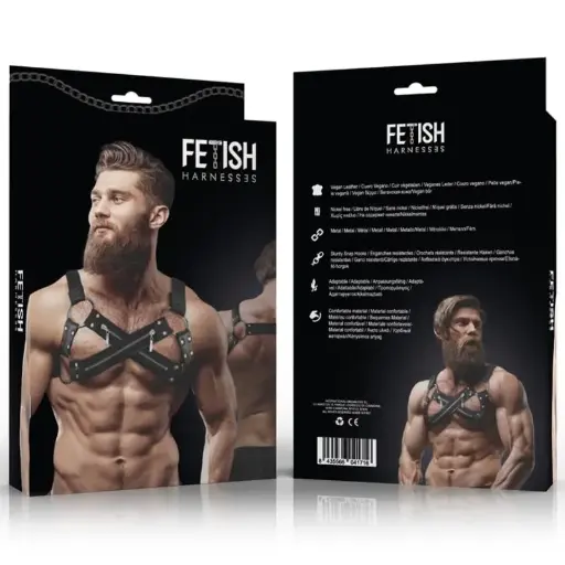 [8435566041716] FETISH SUBMISSIVE ATTITUDE - ARNÉS BULLDOG AJUSTABLE NEOPRENO PECHO CRUZADO CON CREMALLERAS HOMBRE