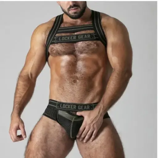 [8435689001932] Arnés Erótico Caqui Grab Him Locker Gear - Ajuste Seguro y Confortable
