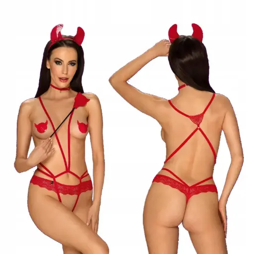 [5901688229637] Conjunto Lencería Sexy Rojo 4 Piezas L/XL - Evilia