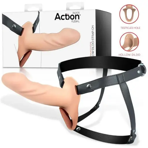 [72976] ACTION Arnés Strap-on con Dildo Hueco Silicona Premium Talla L