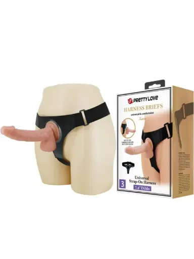[6959532334180] PRETTY LOVE - HARNESS BRIEFS ARNÉS UNIVERSAL CON DILDO KEVIN 19 CM NATURAL
